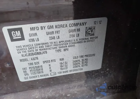 2013 Buick Encore Convenience z USA, uszkodzony, nr VIN KL4CJBSB4DB083179